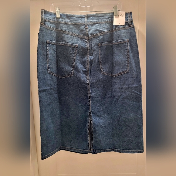 Nine West Blue Denim Midi Skirt Maple - Picture 2 of 9